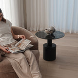 Theo Side Table - Nero Marquina Marble Top & Ebony Base