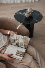Theo Side Table - Nero Marquina Marble Top & Ebony Base