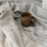 Linen Queen/King Flat Sheet with Border - Pinstripe