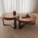 Crescent Side Table - Burl Wood Top & Brushed Bronze Legs