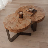 Crescent Side Table - Burl Wood Top & Brushed Bronze Legs