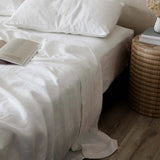 Linen Queen/King Flat Sheet with Border - White