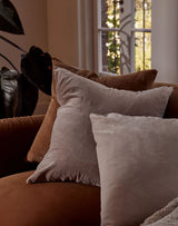 Linen/Velvet Square Cushion - Stone