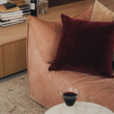 Linen/Velvet Square Cushion with Feather Insert - Burgundy