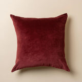 Linen/Velvet Square Cushion with Feather Insert - Burgundy