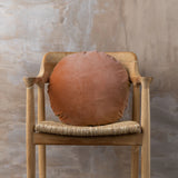 Linen/Velvet Round Cushion - Terracotta