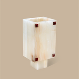 Trunk Vase - White Onyx with Rivets