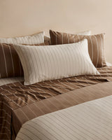 Organic Cotton Pillowcase Pair - Cream with Hazelnut Stripe