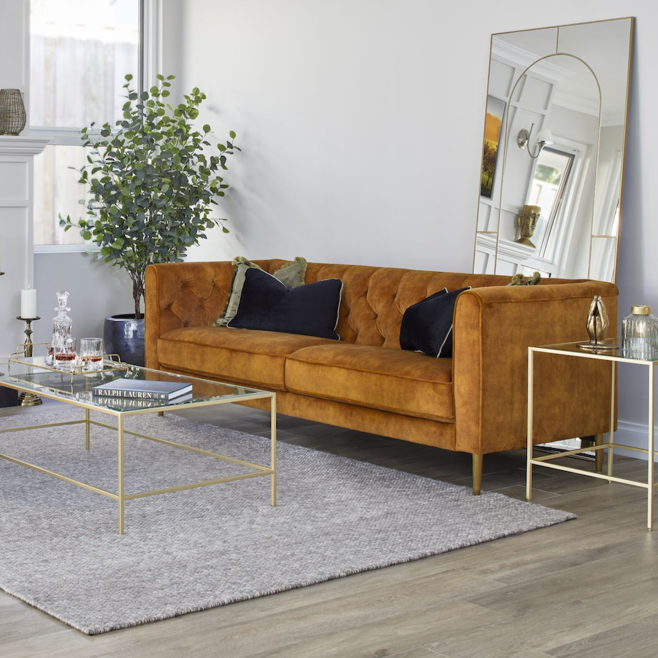 Buy Bloomsburg Gold Velvet 3 Seater Sofa in Perth, Osborne Park