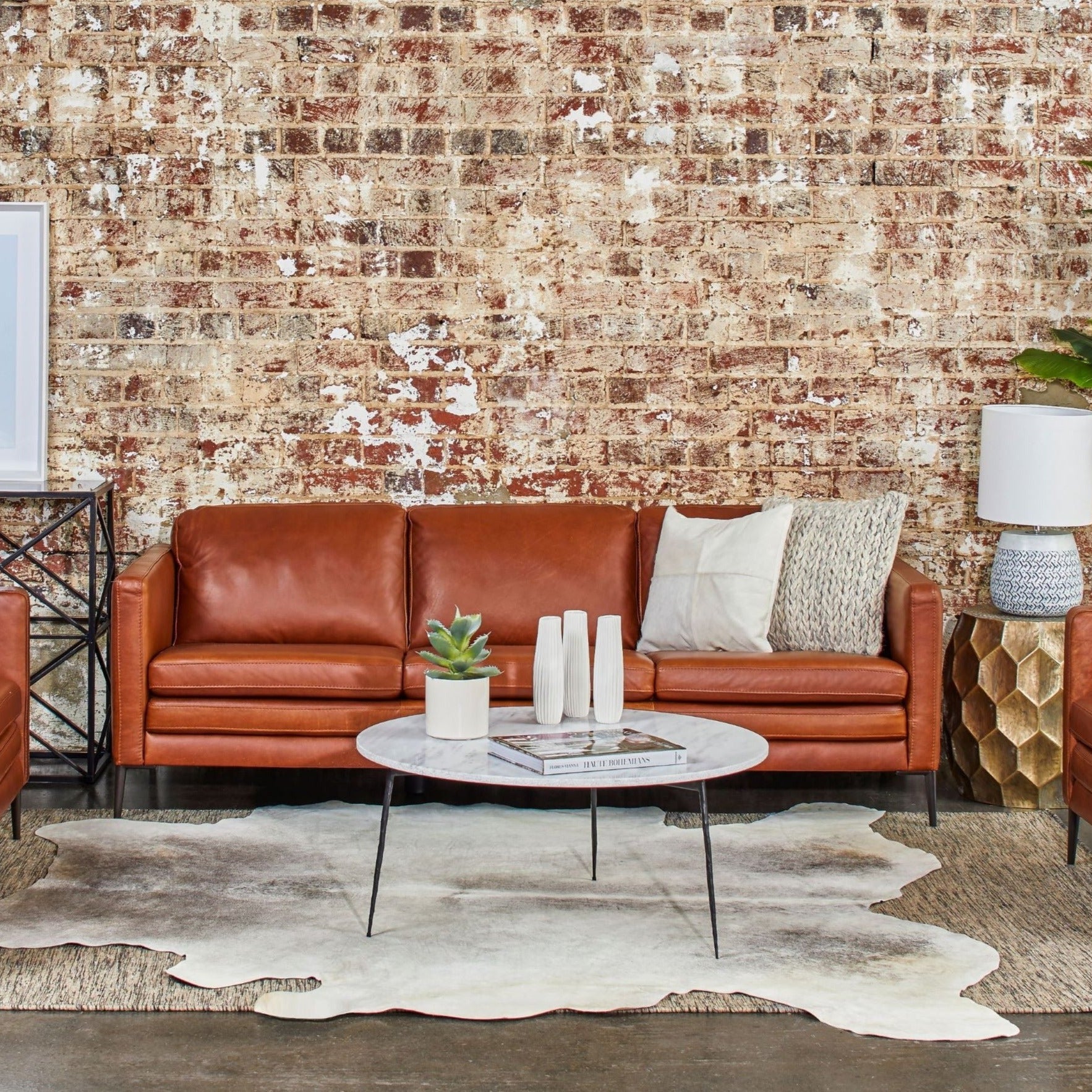 Buy Oslo 3 Seater Cognac Leather Modular Chaise Lounge in Perth