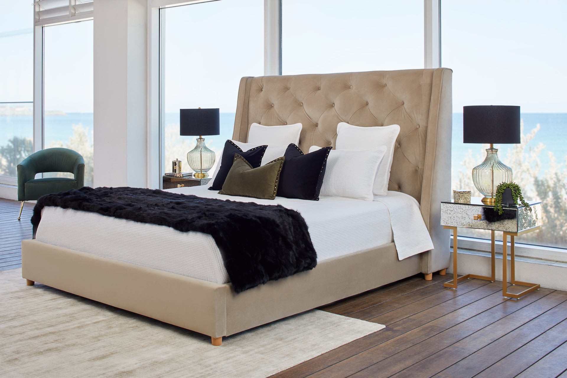 Buy Ravello Tufted Velvet Bed in Perth, Osborne Park, Joondalup WA The Furniture Gallery