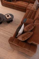 Lorde 6 Piece Corner Lounge Suite with 2x Armless Power Recliners - Provence Cinnamon