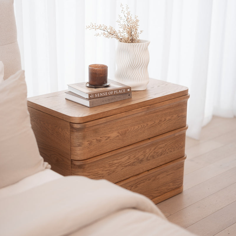 Tula 3 Drawer Large Bedside - Honey Oak