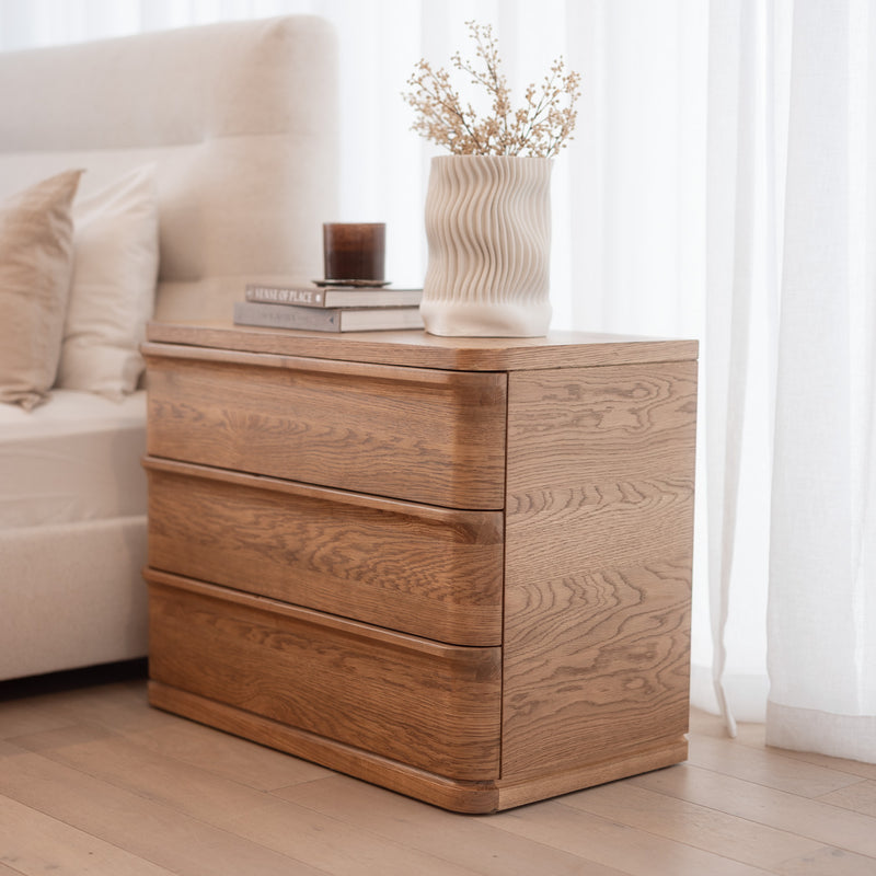 Tula 3 Drawer Large Bedside - Honey Oak