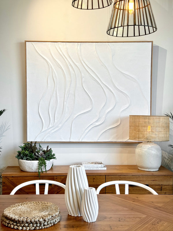 Wavy Hand Painted Wall Art - White