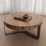 Crescent Coffee Table - Burl Wood Top & Brushed Bronze Legs