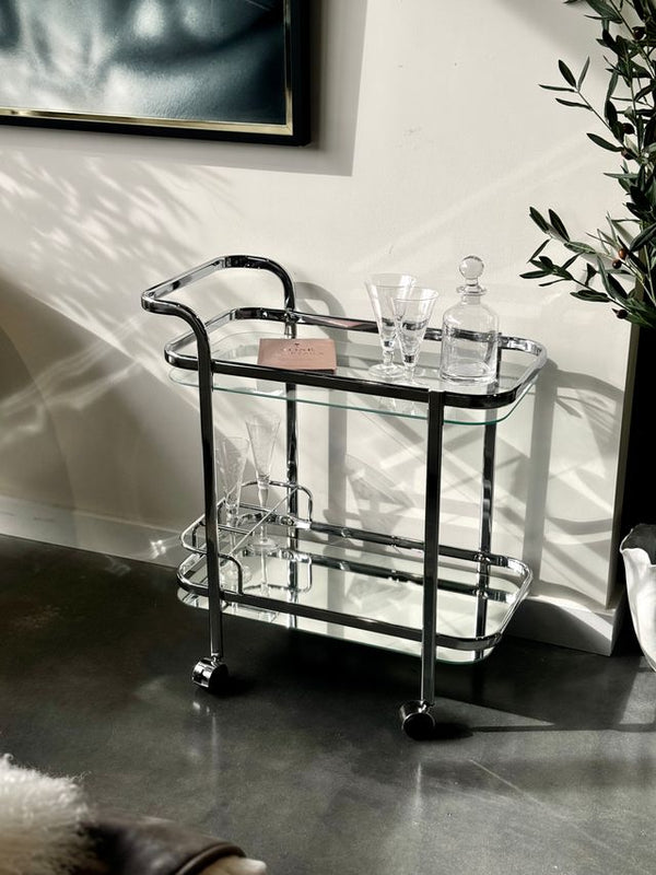 Lounge Mirror Bottle Holder Bar Cart - Silver