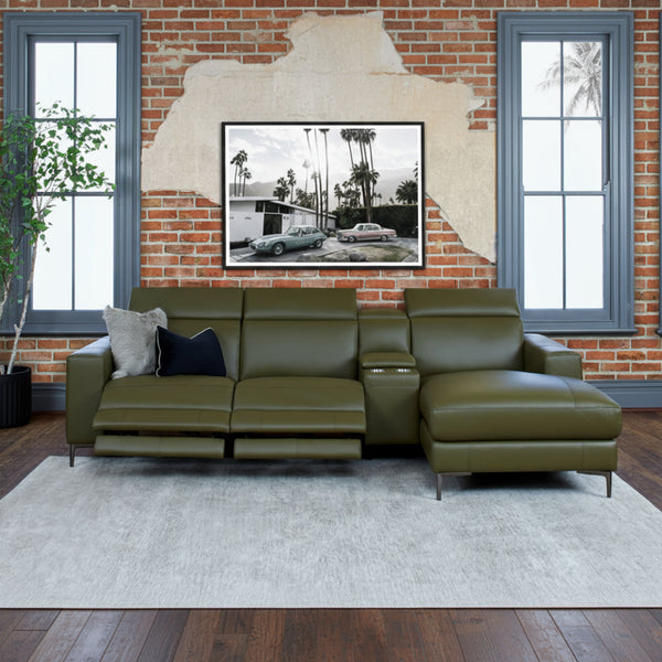 Manhattan 3 Seater Recliner Chaise Lounge with Console - Regatta Fern