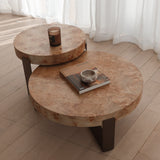 Crescent Coffee Table - Burl Wood Top & Brushed Bronze Legs