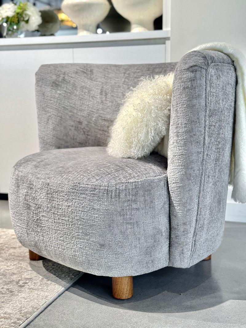 Chenille Armchair - Grey/Walnut