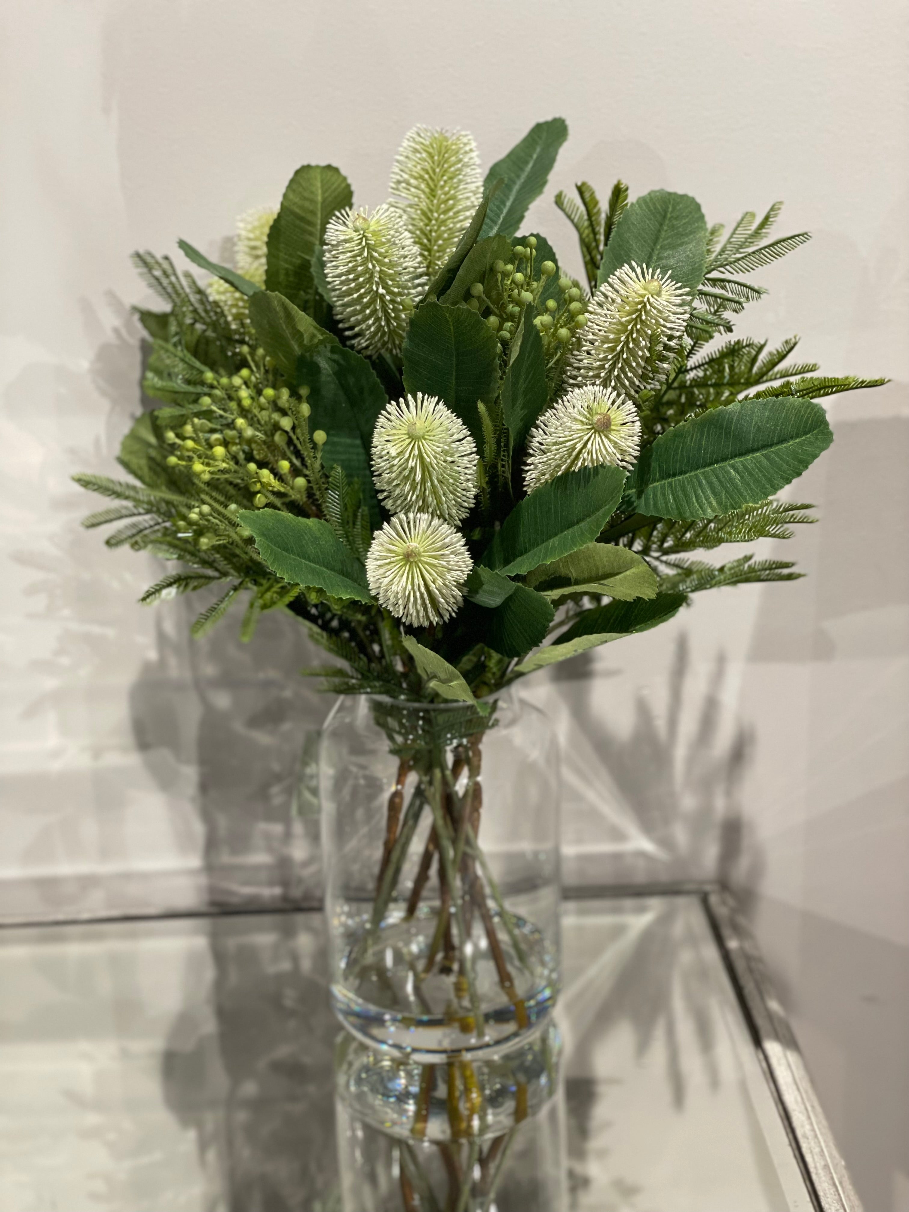 Buy Banksia Berzelia Mix Tillie Vase White in Perth, Osborne Park, and Joondalup, WA The