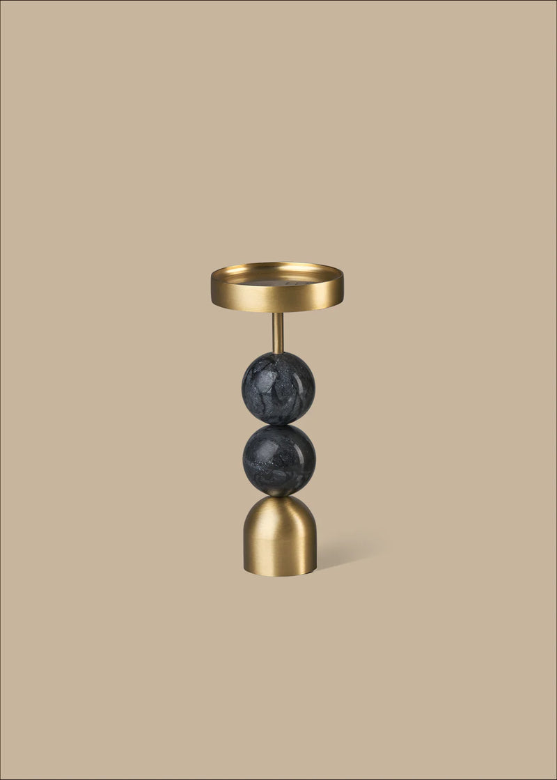 Beaded Fountain Large Brass Candle Holder - Charcoal