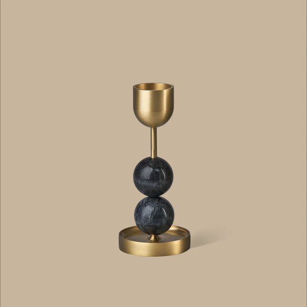 Beaded Fountain Large Brass Candle Holder - Charcoal