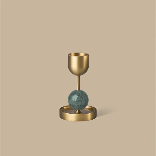 Beaded Fountain Medium Brass Candle Holder - Green
