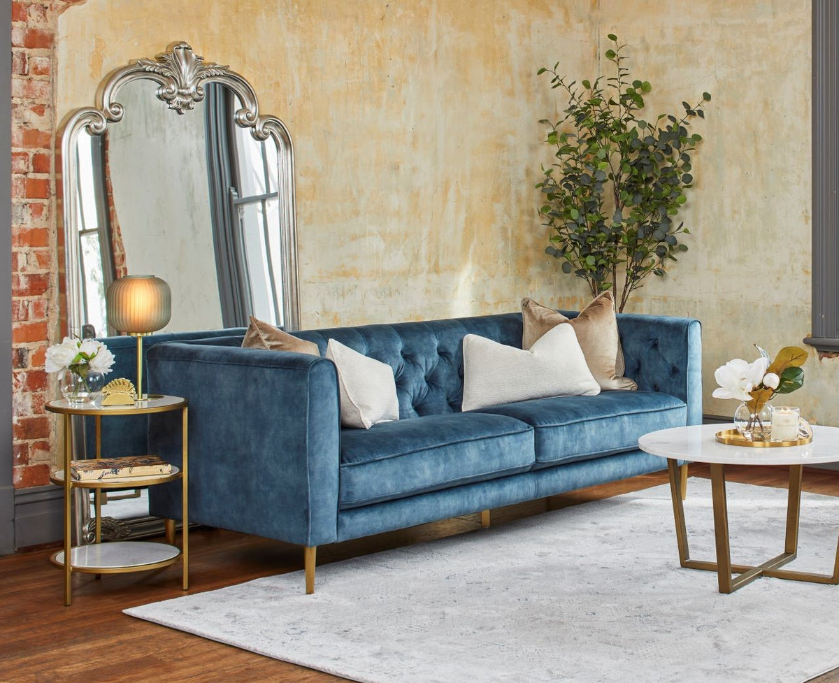 Buy Velvet Bloomsburg 3 Seater Sofa Indigo in Perth Osborne Park Joondalup The Furniture Gallery