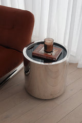 Chroma Side Table - Ebony Glass Top & Stainless Steel Base