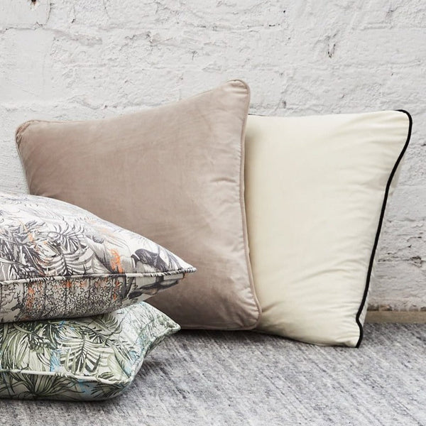 Coco Piped Velvet Cushion - Ivory