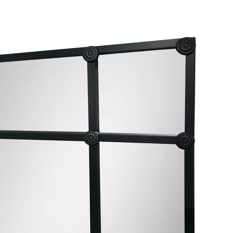 Crawford Rectangular 16 Pane Iron Framed Mirror - Black