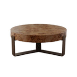 Crescent Coffee Table - Burl Wood Top & Brushed Bronze Legs
