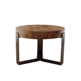 Crescent Side Table - Burl Wood Top & Brushed Bronze Legs