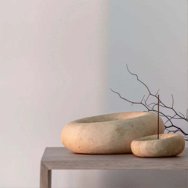 Eclipse Sculpted Bowl - Beige Travertine