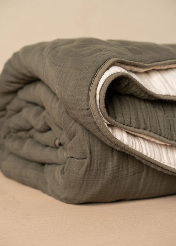 Enes Quilted Bed Cover - Olive