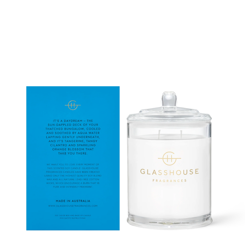 Glasshouse Bora Bora Bungalow 380g Candle - Cilantro & Orange Zest