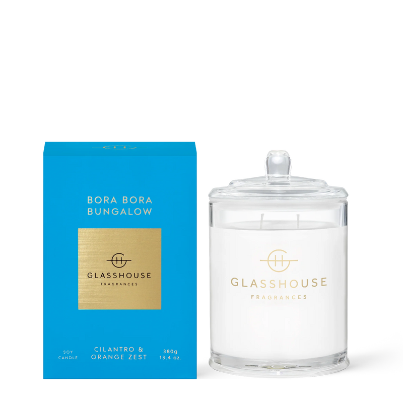 Glasshouse Bora Bora Bungalow 380g Candle - Cilantro & Orange Zest