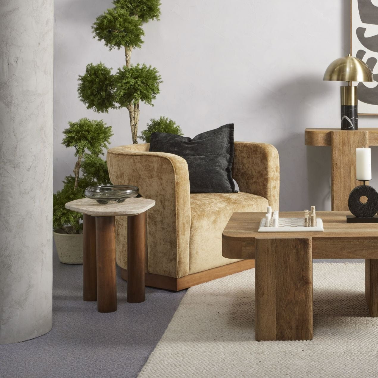 Buy Gold Aged Velvet Armchair Gold/Walnut in Perth, Osborne Park