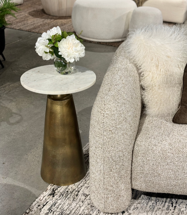 Cone Side Table - Brass Base Marble Top