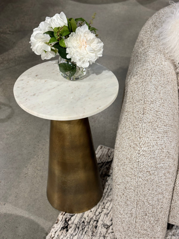 Cone Side Table - Brass Base Marble Top