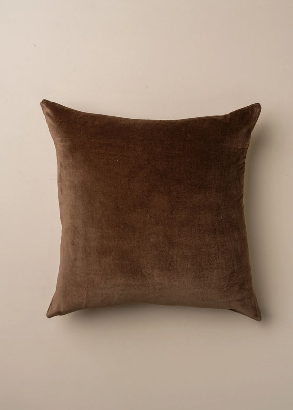 Linen/Velvet Square Cushion - Chocolate