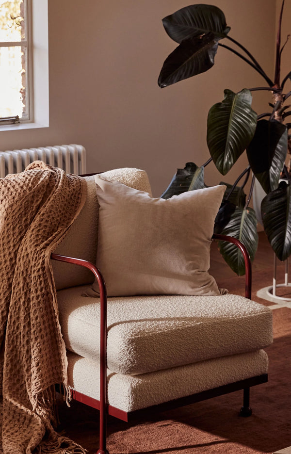 Linen/Velvet Square Cushion - Clay