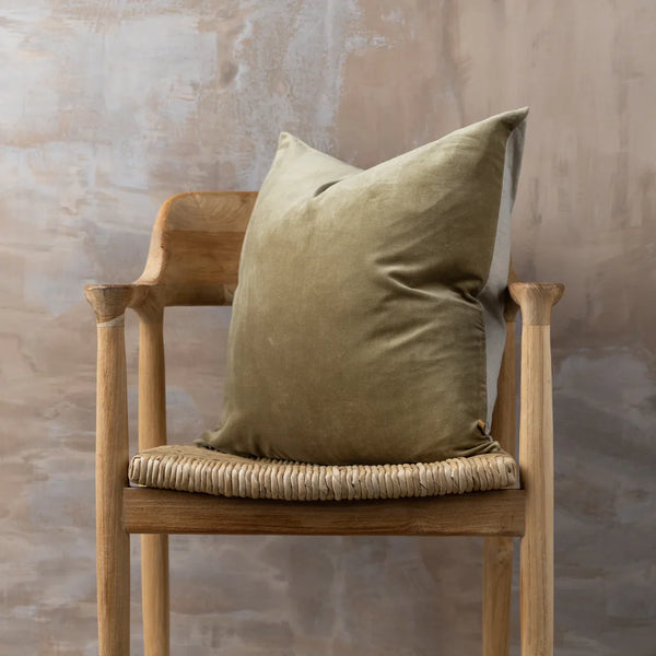 Linen/Velvet Square Cushion - Olive