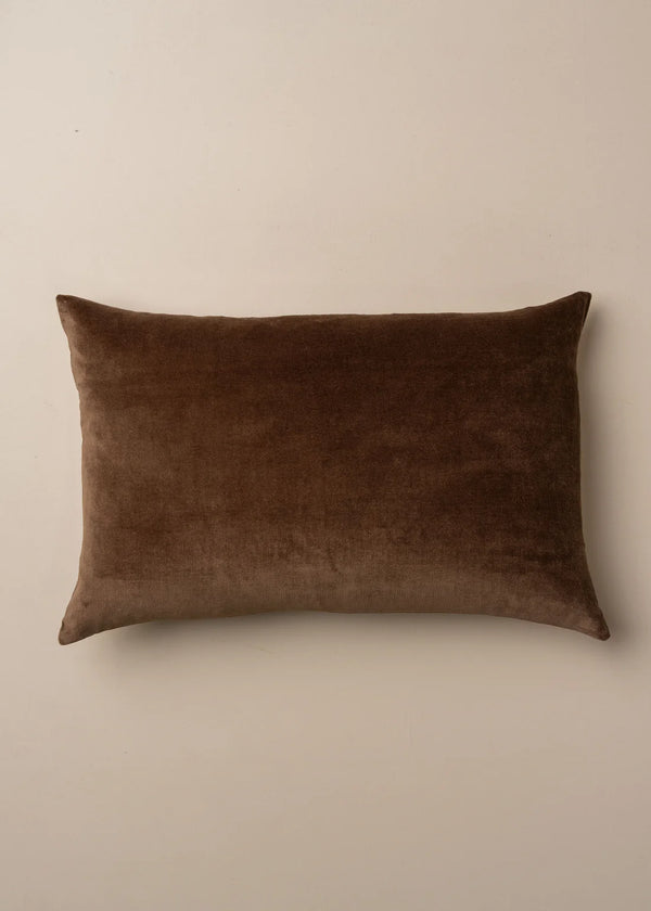 Linen/Velvet Lumbar Cushion - Chocolate