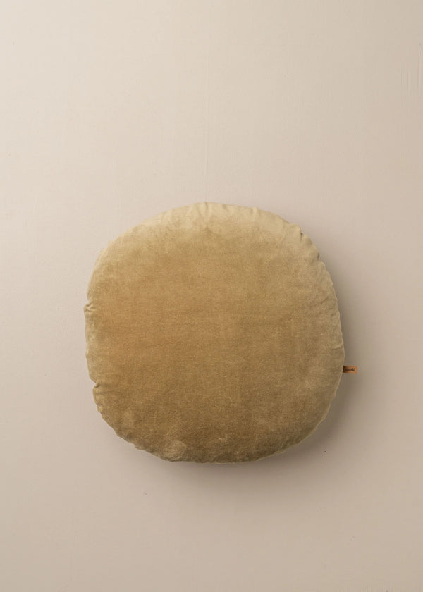 Linen/Velvet Round Cushion - Olive