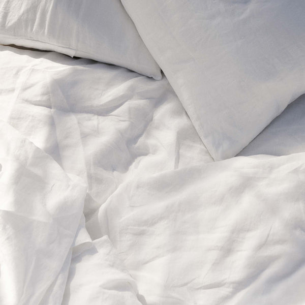 Linen Queen/King Flat Sheet with Border - White