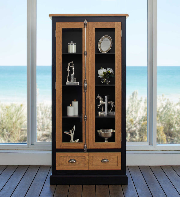 Lyon Oak Wood Display Cabinet - Black & Natural