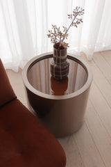 Chroma Side Table - Cocoa Glass Top & Brushed Bronze Base
