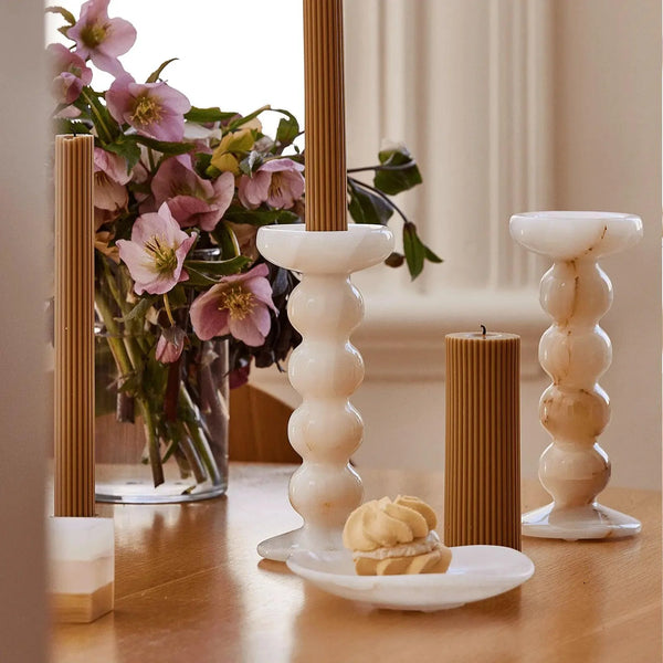Orb White Onyx Candle Holder - Large